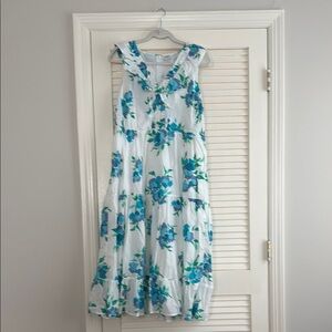 J. Crew White and Blue Sleeveless Maxi Sundress